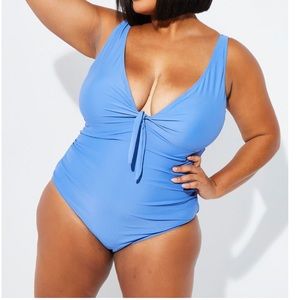 Nicole Miller Swimsuit Sweetheart Center Tie 1 Piece Blue Yonder Swim NEW